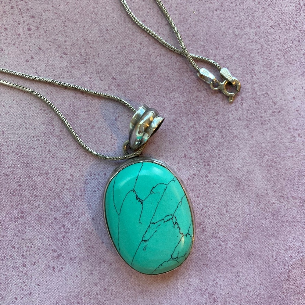 Turquoise Pendant with Sterling Silver Chain